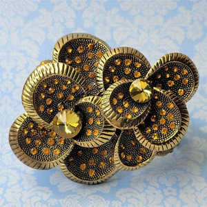 Large Bold Rhinestone Vintage Double Flower Bracelet